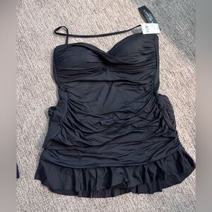 Black Ruched Swimsuit with Ruffle Hem